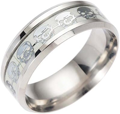 Distinctive Gothic Skull Glow In The Dark Luminous Sliver Band Ring Size 7
