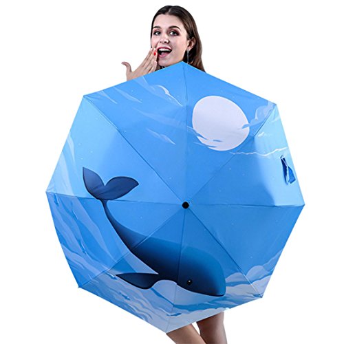 YUENA CARE Windproof Umbrellas Travel Tri-fold Sunscreen Ocean Whale Umbrella - Thumbnail 4