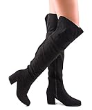 ROF Women's Fashion Faux Suede Block Chunky Heel Over The Knee High Boots