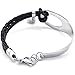 KONOV Womens Leather Stainless Steel Bracelet, Braided Bangle, Black Silver