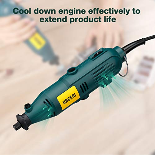 URCERI Rotary Tool Kit with Flex Shaft and 100 Accessories, 6 Adjustable speed, 120V/60HZ Frequency, 135W Power and 35000 rpm No-Load Speed, Multiple-Function for Craft Projects
