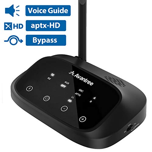 Avantree Certified aptX HD Bluetooth Transmitter Receiver for TV, Low Latency Wireless Audio Adapter for 2 Headphones, Long Range, Voice Guide, Touch Screen, Splitter for Wire & Wireless – Oasis Plus