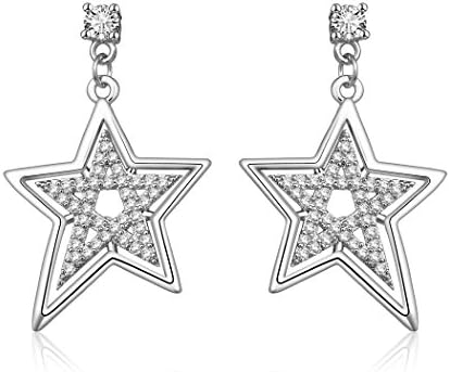 Simple 18k Platinum Plated AAA Zircon Fine Star Swarovski Drop Earring (A)