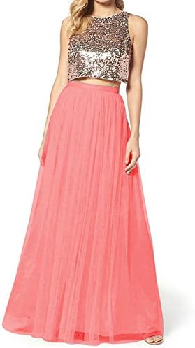 Uswear Women Wedding Long Tulle Skirt Dress Bridal Bridesmaids Floor Length High Waisted Maxi Tutu Party Dress