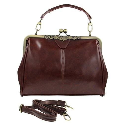 Donalworld Women Retro Hollow out Leather Shoulder Handbag Coffee