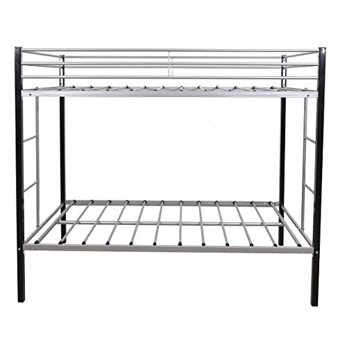 Twin Over Twin Size Bunk Bed Metal Frame with Ladder for Teens Dorm Bedroom (Black+Silver) - Thumbnail 2
