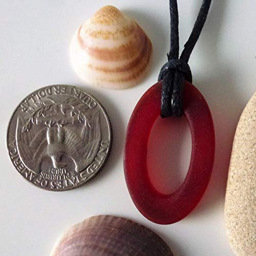 Ocean mystery scarlet surf beach sea glass yoga meditation karma oval small beautiful pendant handmade necklace, unisex surfing jewelry on a waxed cotton 26 inch cord