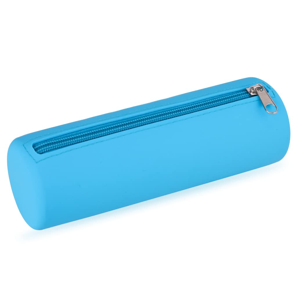 Oyachic Silicone Pencil Case Cylinder Pencil Pen Pouch Bag Stationery Organizer for School College Office Student Adults (Blue)