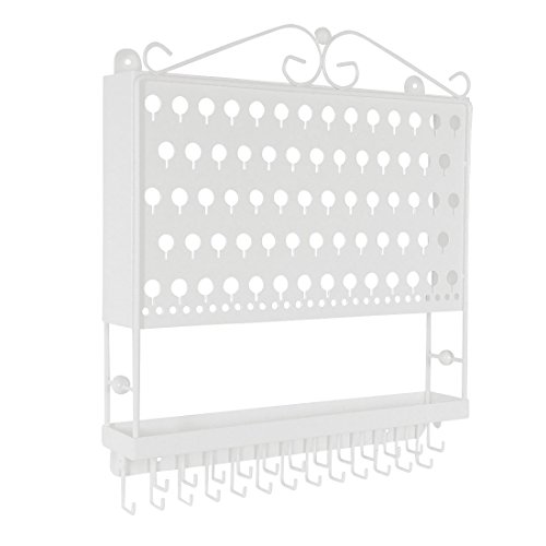 Designers ImpressionsDesigners Impressions JR20-WH White Wall Mounted Organizer Necklace Holder Earring & Jewelry Display Rack with Tray