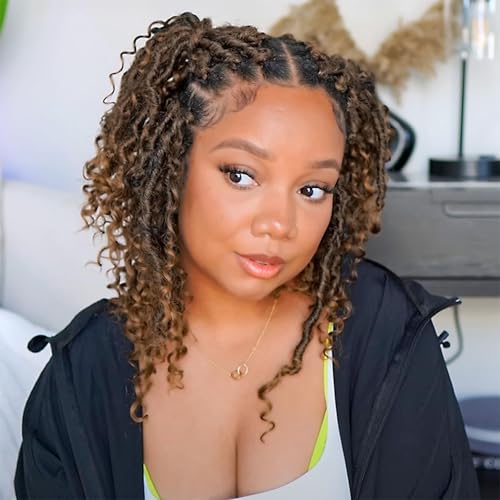 Samtress 10 Inch Goddess Faux Locs Crochet Hair 8 Packs Pre-looped Bohemian Locs Crochet Braids with Curly Ends Ombre Blonde Bohemian Soft River Locs Crochet Braids for Black Women (#T27)