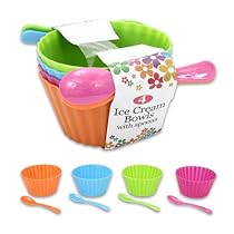 8 Pieces Plastic Ice Cream Bowls with Spoons, 4 Colors