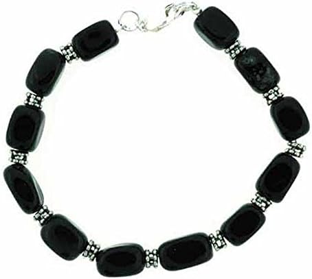 Glitzs Jewels Sterling Silver Genuine Onyx Nugget & Bali Bead Bracelet, 7.5