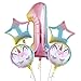 Bsstr 32 inch Large Unicorn Rainbow Number Balloon Set and 2 Star Foil Balloons 2 Unicorn Round Foil Balloons for Kids Corlorful Birthday Party Supplies, Baby Shower Decorations,Number 1