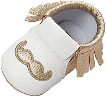 for 0-18 Months Baby, Mustache Fringe Baby Shoes Girl Boy Shoes First Walkers Shoes Soft Leather Crib Shoes Sneaker (Gold, 12-18 months)