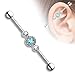 PIERCE ME Aqua Three CZ Centered Multi Paved Circle 316L Stainless Steel Industrial Barbell 14G 1&1/2