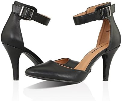 Yeviavy Women's High Heel Pumps Stiletto Pointy Toed D'Orsay Dress Buckle Closure Ankle Strap Shoes