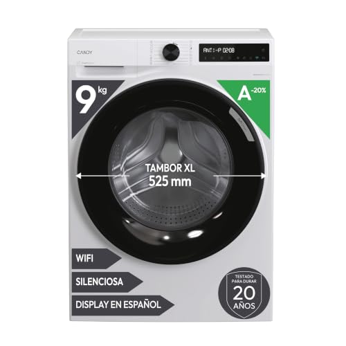 Candy ProWash 500 BR 49SBL8-S, Waschmaschine, 9 kg, 1400 U/min, digitales Display, WLAN-Konnektivitaet, 16 Zyklen, Inverter-Motor, 24-Stunden-Startzeitvorwahl, Kindersicherung, Trommel 52,5 cm, 72 dB