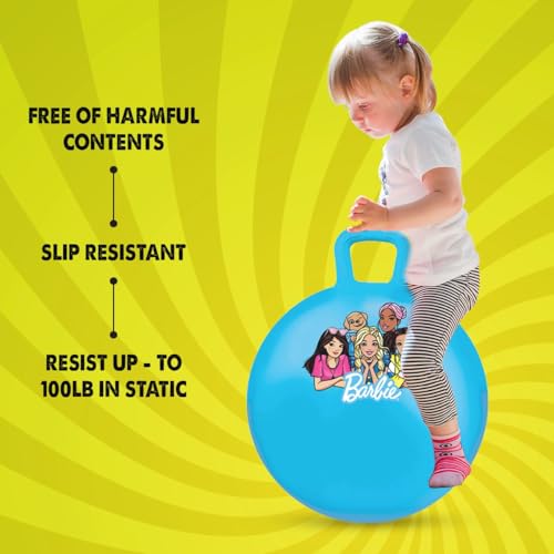 Barbie 18 inch Hopper Ball by GENIE'S Toy Bus | Blue Bouncy Hopping Ball with Handle | 220lb Capacity | Fast-Inflate Design | Fun Exercise Toy for Kids Ages 3-8 Years | Indoor/Outdoor Play 1