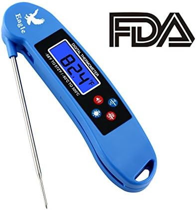 Digital Talking Kitchen Thermometer, Instant Read Digital Cooking Food Thermometer with Blue Backlit LCD Display and Voice Function for Grill, Coffee, BBQ, Smoker, Candy, Milk and Bath Water