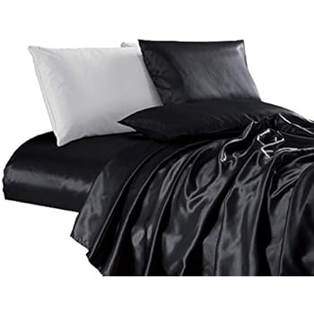 Chezmoi Collection 4-Piece Bridal Satin Solid Color Sheet Set (King, Black)