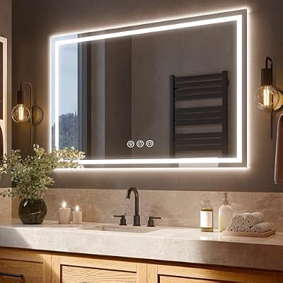 Espejo Baño con Luz 70x100cm, Espejos de Baño con LED con Antivaho, Regulable, 3 Colores Luz, Función Memoria