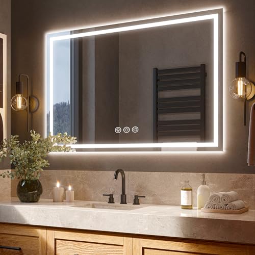 Espejo Baño con Luz 70x100cm, Espejos de Baño con LED con Antivaho, Regulable, 3 Colores Luz, Función Memoria