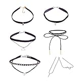 6 PCS Women Girls Gothic Choker Tassel Necklace Velvet Length Adjustable Leather Chain Necklace