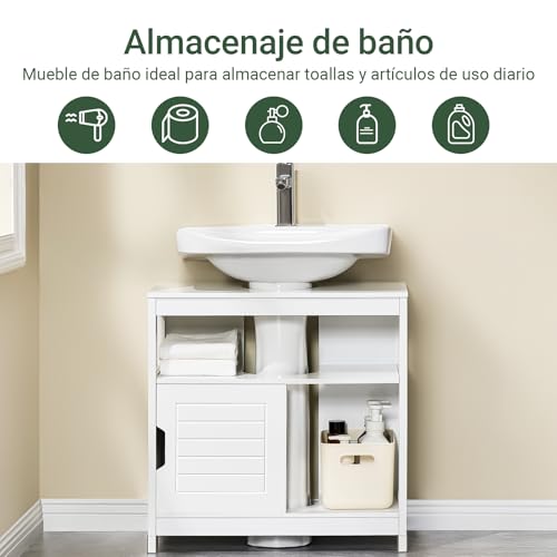 SoBuy Mueble para Baño Armario Baño Lavabo Mueble Bajo Lavamanos Armario Organizador Pedestal Sink Cabinet Ideal para Almacenamiento y Organización del Baño(Desagüe al Suelo, Blanco FRG128-II-W)
