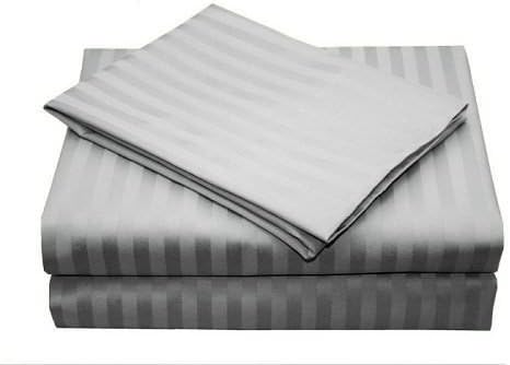5-Piece Zipper Closure Duvet Cover Set (1 Duvet Cover &amp; 4 Pillowcase) 400 Thread Count 100% Cotton Duvet Cover Ultra Soft &amp; Easy Care,Simple Style Bedding Set (Super King , Light Grey Stripe)