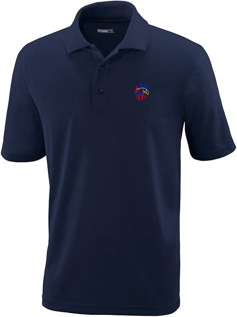 Polo Performance Shirt Patriotic USA Eagle Face Flag