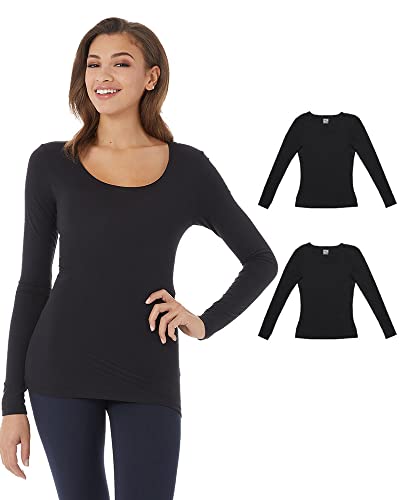Photo 1 of 32 Degrees Women's 2 Pack Ultra Lightweight Thermal Long Sleeve Baselayer Shirt | Scoop Neck Top, Black/Black, Large