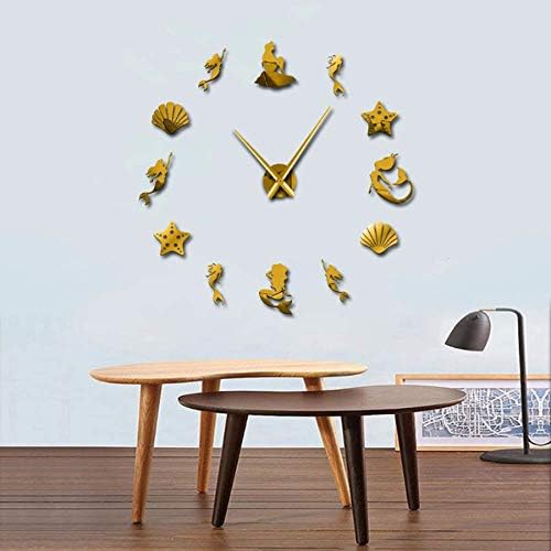 jasonding Fantasy Mermaid Wall Art Diy Large Wall Clock Under The Sea Party Favor Frameless Oversized Wall Clock Ocean Beach House Decor