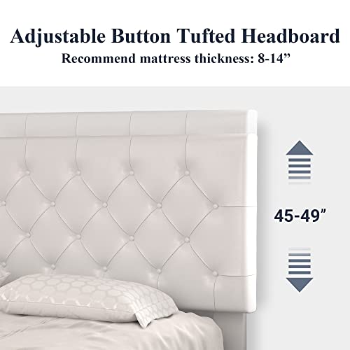 Allewie Queen Bed Frame with Adjustable Diamond Stitched Button Tufted