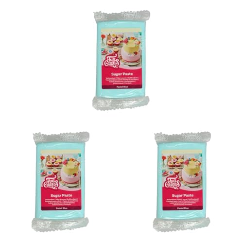 FunCakes Pâte à Sucre Pastel Blue: Facile à utiliser, lisse, flexible, douce et pliable, parfaite pour la décoration de gâteaux, Halal, casher et sans gluten. 250 g (Lot de 3)