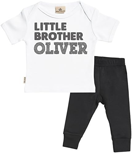 SR - Personalised Little Brother Custom Name Baby T-Shirt &amp; Baby Jersey Trousers Baby Outfit Set - Baby Boy Gift - Baby Girl Gift - Personalised Baby Gift Set - White, Black - 18-24 months