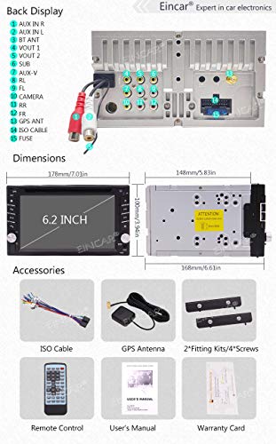 EINCAR Navigation Car DVD Player Double DIN Car Stereo in Dash Bluetooth Head Unit with Capacitive Touchscreen FM Auto Radio GPS in 2 DIN Car Audio Video MP3 USB Sd Map+Reverse Camera