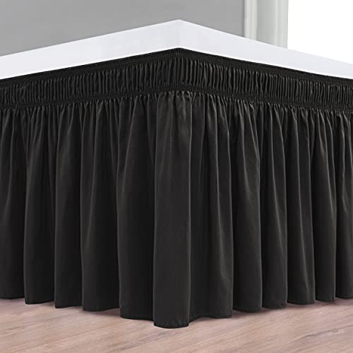 Biscaynebay Wrap Around Bed Skirts for Queen Beds 15" Drop, Black