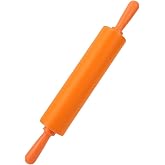 11.8" Silicone Rolling Pin with PP Handles(Orange) | Non‑Stick Dough Roller, HeatResistant for Baking Pizza Crust, Pie Pastry, Cookie &amp; Tart Dough