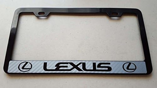 Lexus Silver Carbon Fiber Vinyl Decal Reverse Cut on Black Metal License Frame with matching color screw caps - SET OF TWO