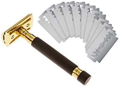Double Edge Gold Black Brass Safety Razor Kit - Set of 5 Blades for Best Clean Shave