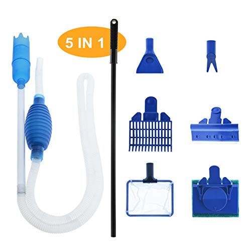 GreenJoy Aquarium Fish Tank Clean Kit Algae Scrapers Set 5 in 1 & Fish Tank Gravel Cleaner Siphon Vacuum for Water Changing and Sand Cleaner