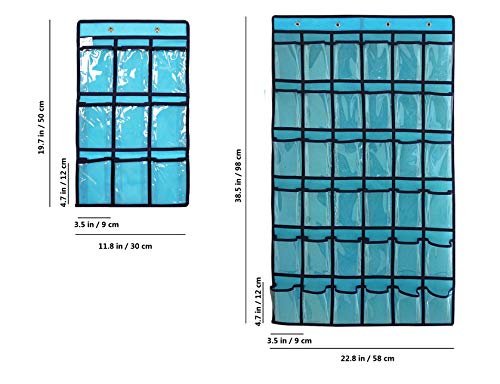 ANIZER Over Door Hanging Closet Underwear Sock Storage Cell Phone Jewelry Organizer Clear Pockets (Blue, 9 Pockets)