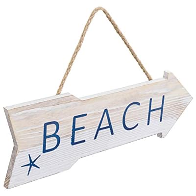 MyGift Whitewashed Wood Wall-Mounted Beach Arrow Sign with Hanging Rope, Tropical Nautical Theme Home Decor 41WEYqo4etL. SS400