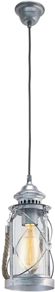 Eglo Pendant Lighting Bradford, Vintage Ceiling Light Fitting Made Antique Silver Steel, Lantern - Image 3