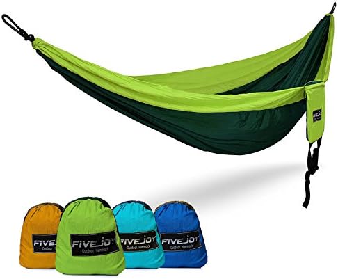 FiveJoy 2 Person Double Parachute Hammock (440lbs Capacity) - Lightweight & Compact for Hiking, Camping, Beach - Durable and Breathable Nylon with Portable Carrying Case for Outdoor Backpacking Travel