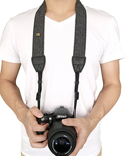 Camera Neck Shoulder Belt Strap,Alled Leather Vintage Print Soft Camera Straps for Women/Men for DSLR/SLR/Nikon/Canon/Sony/Olympus/Samsung/Pentax (Soft Black+Hand Grip Strap)