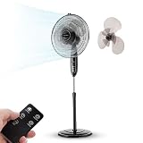 Aigostar Lewis - 16" Standing Fan, Electronic Oscillating Pedestal Fans with Remote Control, Pedestal Floor Fan for Whole-Room Cooling, 3-Mode &3-Speed & 7.5H Timer, Black