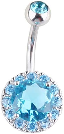 Qtalkie Various Colors CZ Teardrop Crystal Ring Body Piercing Jewelry Steel Body Dangle Ball Barbell Bar Belly Bellow Button Navel Ring (Blue)