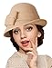 Women Solid Color Winter Hat Wool Cloche Bucket with Bow Accent, Camel, One Size