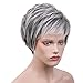 Emmor Short Grey Synthetic Wigs for Women Pixie Cut Wig Natural Realistic Daily Use Hair, Mix Black & White Fiber